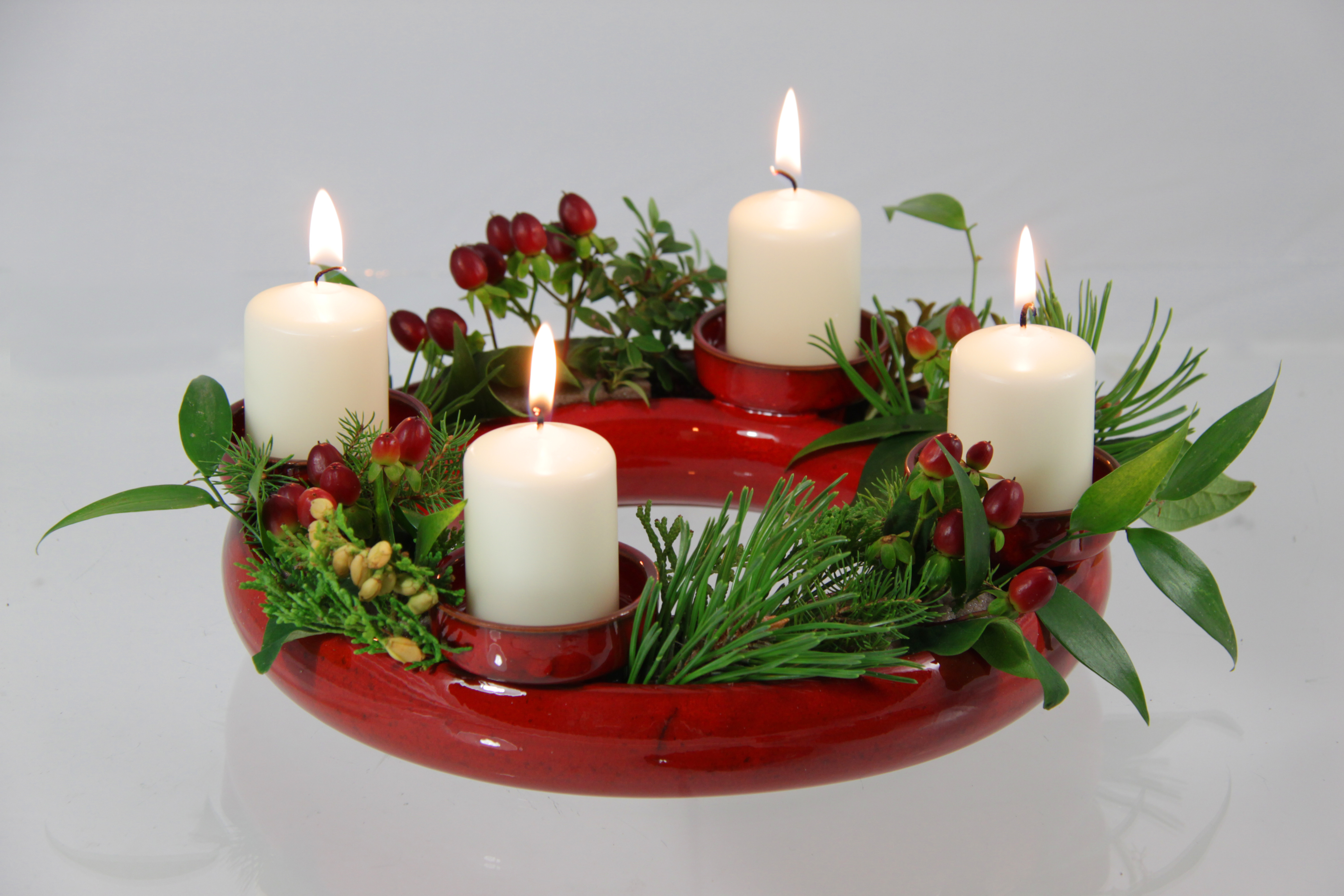 Blumenring-Set halb mit Kerzenhaltern gr/üne Effektglasur sch/öne Dekoraton ideales Geschenk